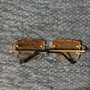 Cartier Gold and Brown Rimless Sunglasses